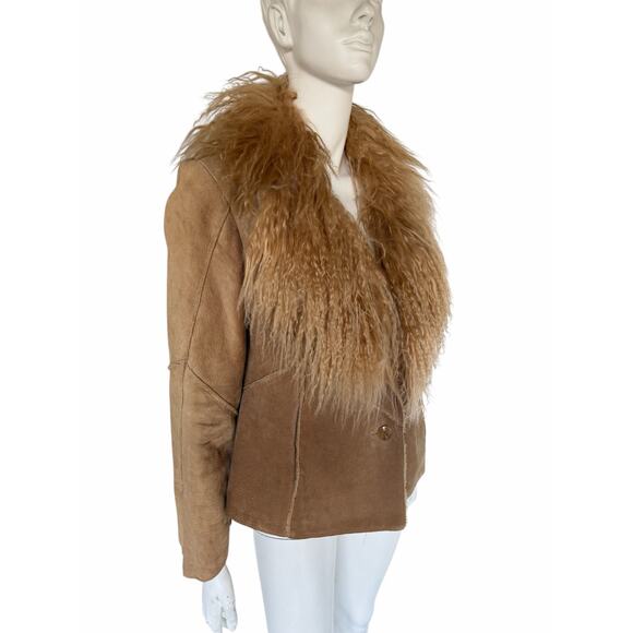 Vintage Guess Suede Jacket with Mongolian Fur Collar sz M - Picture 4 of 9